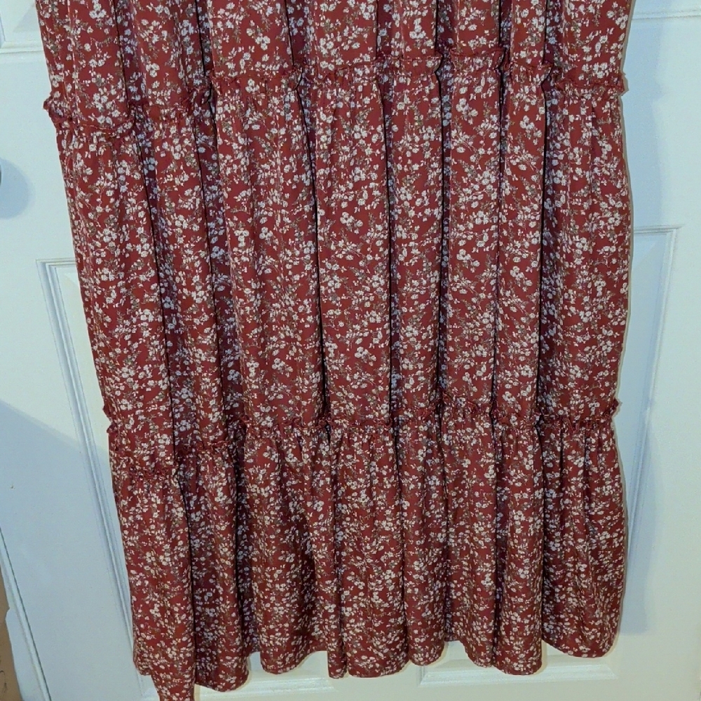 Mikarose Rust Floral V-Neck Tiered Maxi Dress - Picture 6 of 8